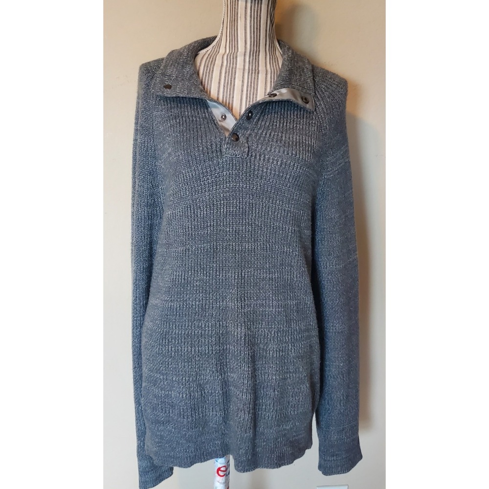Banana Republic men's Grey Ribbed Knit Snap Neck Pullover Sweater Large